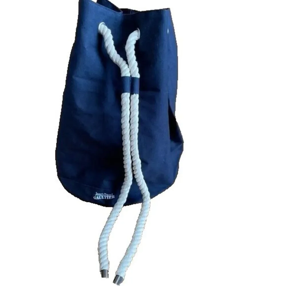 Jean Paul Gaultier Lg Navy Canvas Duffle Backback Nautical Rope‎ Drawstring